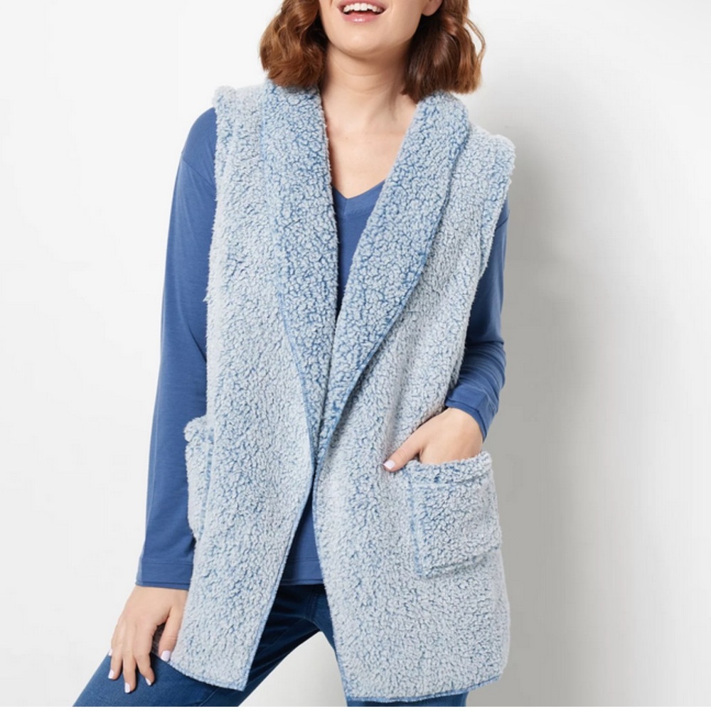 Koolaburra By Ugg Frosted Soft Blue Two Tone Sherpa Vest W/Pockets Sz2x